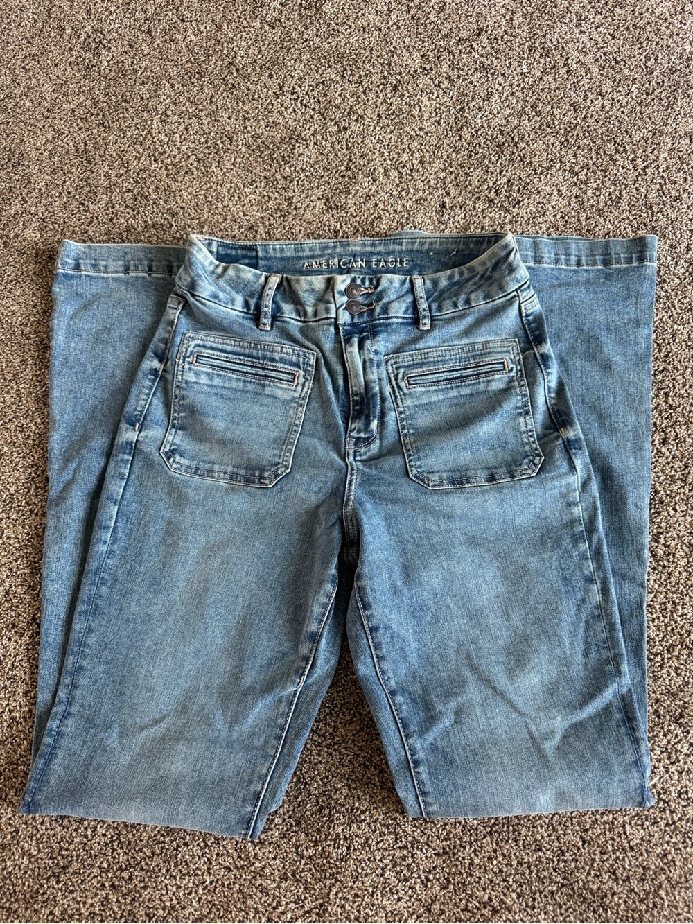 American Eagle Outfitters Light Blue Curvy Super High Waisted Flare X Long Jeans